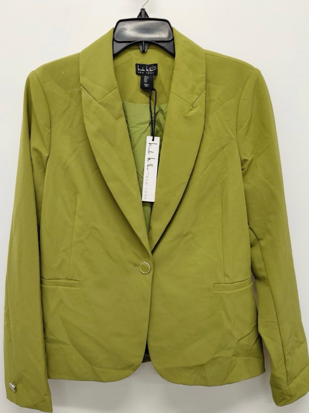 NWT Nicole Miller New York Chartreuse Single-Button Tailored Blazer